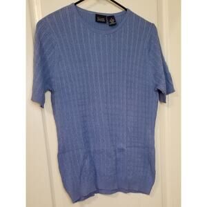 Hillard & Hanson Woman Career Casual Silk Blend Blue Knit Sht Slv Sweater Sz 1X